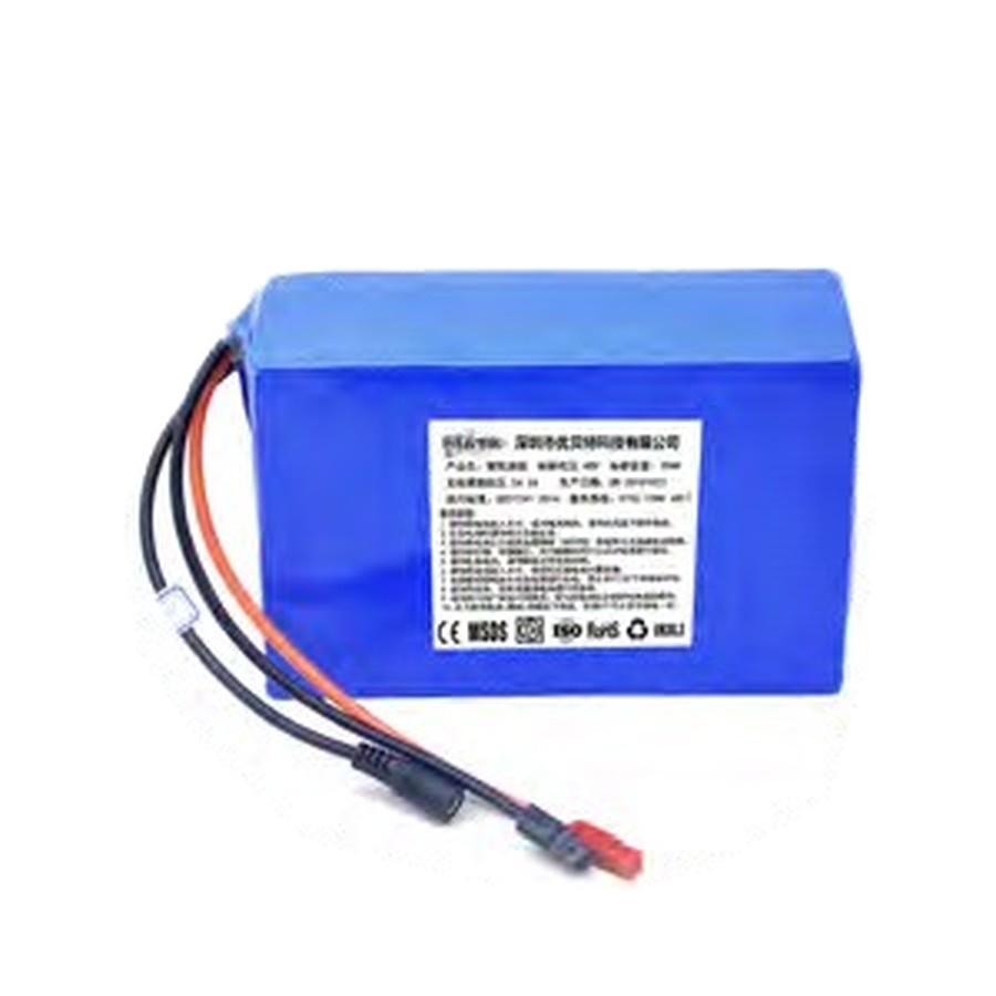 Compact blue lithium battery pack with cables and connector