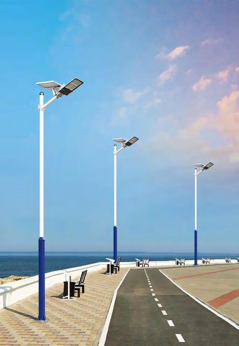 Solar street lights along a seaside promenade